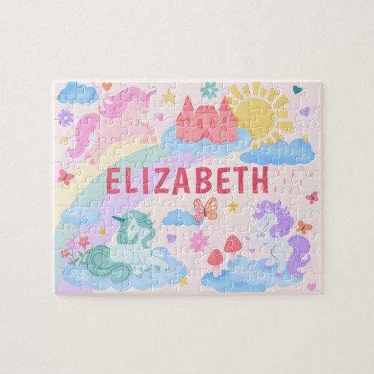 Puzzle Licorne Arc-en-Ciel Nom Personnalisé Enfants  (Horizontal)