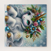 Puzzle licorne blanche de Noël avec corne d'or (Horizontal)
