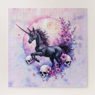 Puzzle Licorne éclairée par la lune parmi les roses oubli