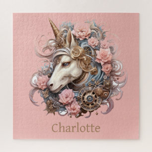 Puzzle Licorne Rose Bleu Or Nom Personnalisé