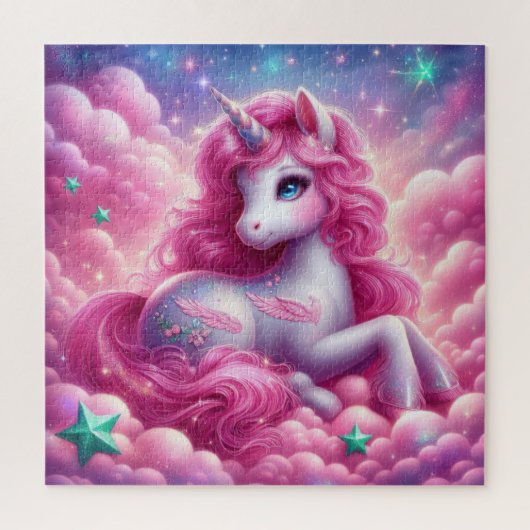 Puzzle licorne rose et bleue mignonne (Vertical)