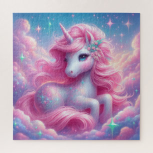 Puzzle licorne rose et bleue mignonne