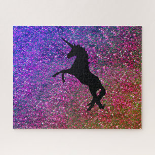 Puzzle licorne sur parties scintillant rose