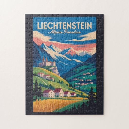 Puzzle Liechtenstein Landscape Illustration Travel Art (Vertical)