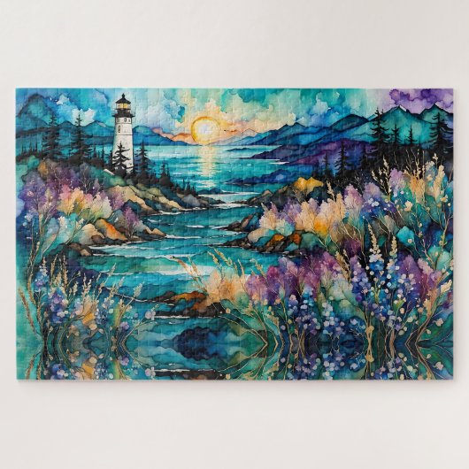 Puzzle Lighthouse Bay Mountain Fleur sauvage Garden (Horizontal)