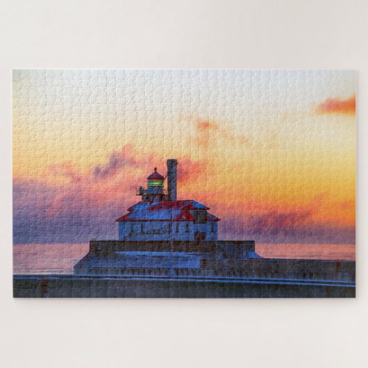 Puzzle Lighthouse Duluth Minnesota with Sea Smoke (Horizontal)