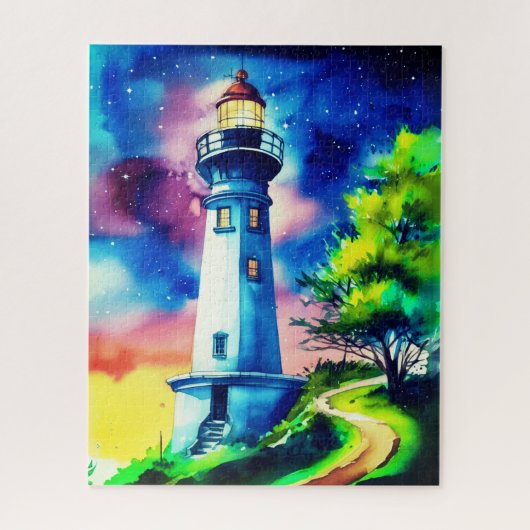 Puzzle Lighthouse Under a Starry Sky (Vertical)