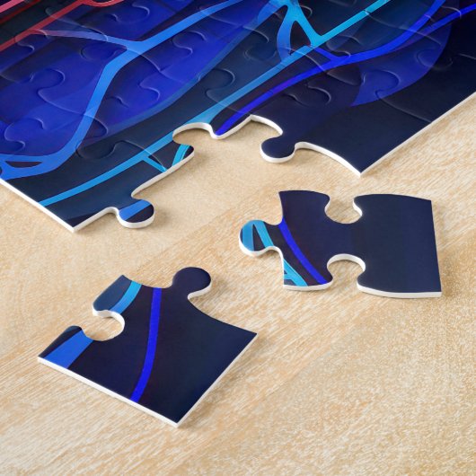 Puzzle Lignes connectées complexes en rouge et bleu (Côté)