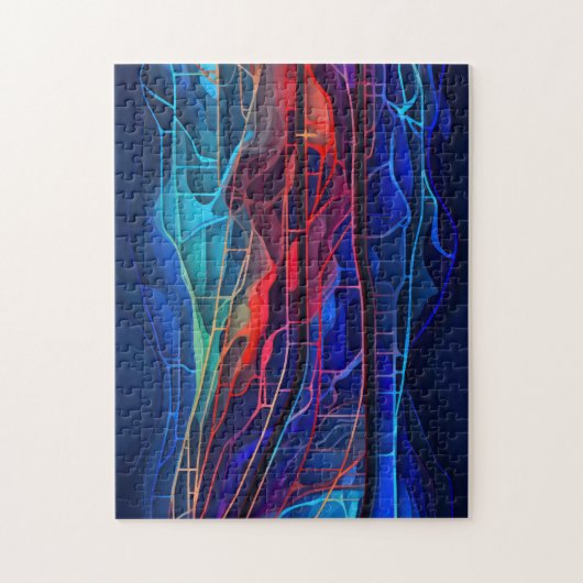 Puzzle Lignes connectées complexes en rouge et bleu (Vertical)