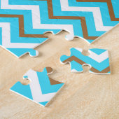 Puzzle Lignes géométriques bleues marron blanches en zig (Côté)