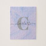 Puzzle Lilac Lavender Marbre Élégant Nom du monogramme<br><div class="desc">Profitez d'une activité relaxante avec ce puzzle monogramme personnalisé, avec un arrière - plan d'aquarelle pastel doux dans les tons bleu et violet. Ce charmant puzzle est customisé de votre nom et de votre initiale, ce qui en fait un cadeau unique pour vos amis, votre famille ou vous-même. Parfait pour...</div>
