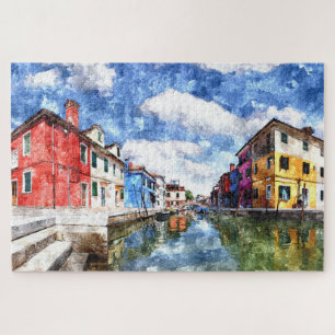 Puzzle L'Île Colorée De Burano À Venise Aquarelle