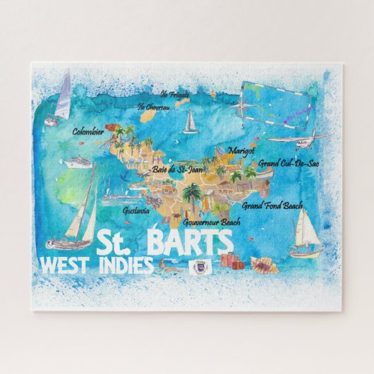 Puzzle L'Illustrated Caribbean Travel Map de St Bart (Horizontal)