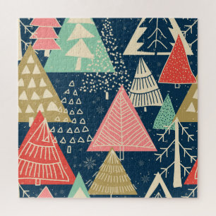 Puzzle L'Illustration Festive Des Arbres De Noël.