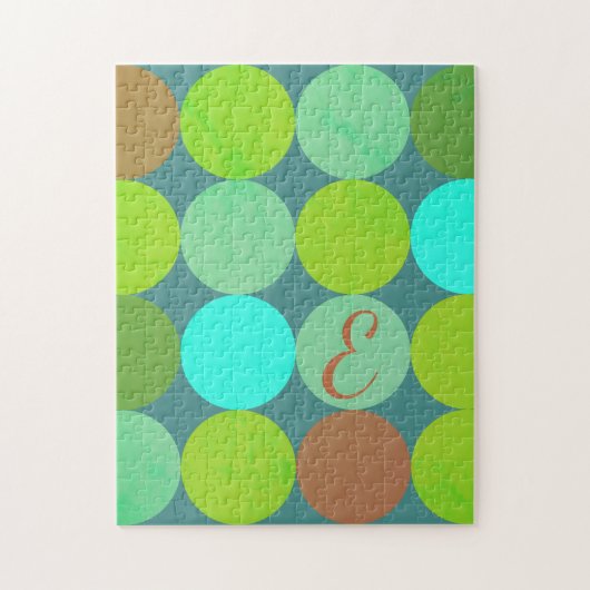 Puzzle Lime Vert Turquoise Turquoise & Rust Cercles Monog (Vertical)