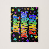 Puzzle "LINDA" Prénom, Amusant "HEUREUX ANNIVERSAIRE" (Vertical)