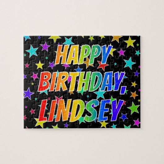 Puzzle "LINDSEY" Prénom, Amusant "HEUREUX ANNIVERSAIRE" (Horizontal)