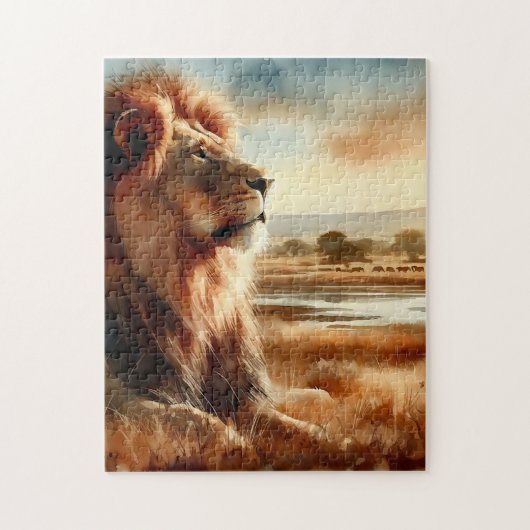Puzzle Lion aquarelle sur la savane (Vertical)