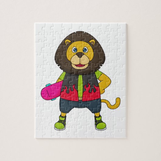 Puzzle Lion as skater with skateboard (Vertical)