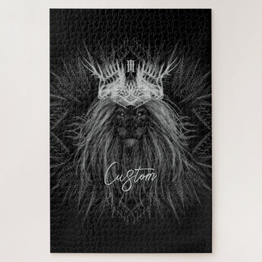 Puzzle Lion avec monogramme de couronne noir (Vertical)