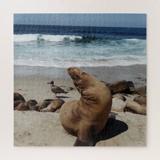 Puzzle Lion de mer Brown sur une plage (Vertical)