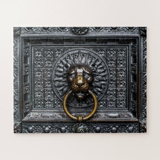 Puzzle Lion de poignée de porte - Noir / Or (Horizontal)