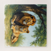 Puzzle Lion et lionne côte à côte sous l'arbre (Horizontal)