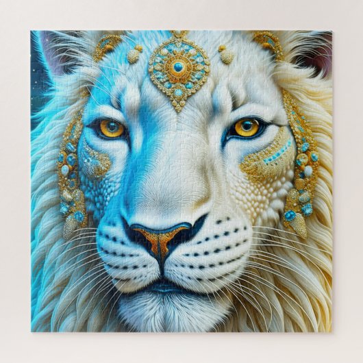Puzzle Lion majestueux blanc et or (Vertical)