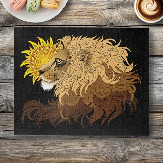Puzzle Lion noir jaune Mandala Sun