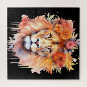 Puzzle Lion Pastel Fleurs Safari Aquarelle Savannah Chat (Horizontal)