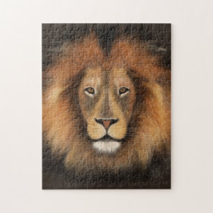 Puzzle lion roi de la jungle aquarelle réaliste mâle