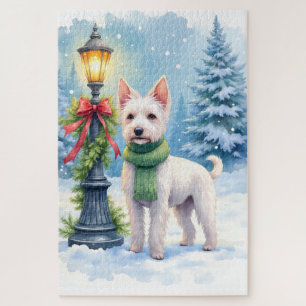 Puzzle Lit de Noël Terrier Bedlington et Lampadaire Aquar