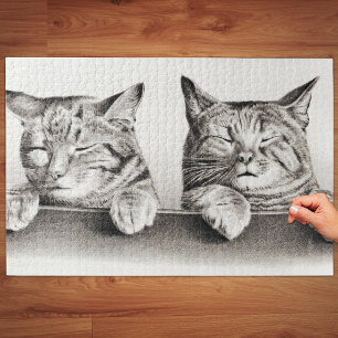 Puzzle Lithographie de chats dormant vintage, 1874