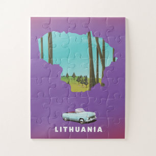 Puzzle Lithuanie carte illustrée affiche de voyage