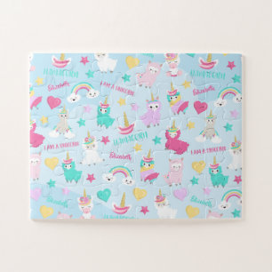 Puzzle Little Girl Cute Llamacorn Pastel Motif