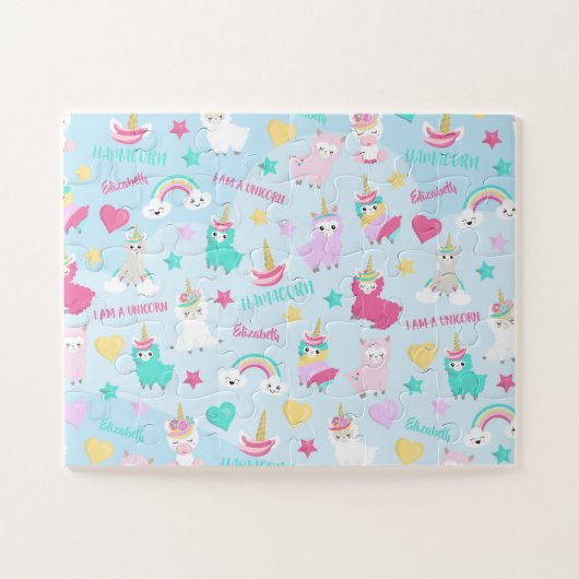 Puzzle Little Girl Cute Llamacorn Pastel Motif (Horizontal)