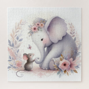 Puzzle Livre D'Histoire Bois Bébés Éléphant Et Souris