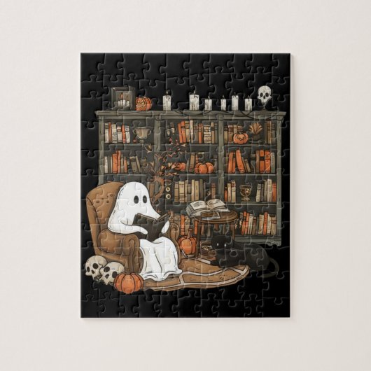 Puzzle Livres de lecture de fantôme rétro, fantôme de bib (Vertical)