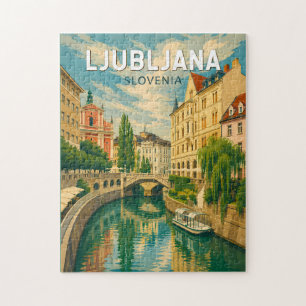 Puzzle Ljubljana Slovénie Illustration Voyage Art Vintage