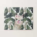 Puzzle Llama Aquarelle Cute | Monstère tropicale<br><div class="desc">Llama just say this is is a puzzle the entire familiy will love. Add your custom wording to this design by using the "Edit this design template" boxes on the right main side of the item, or click the blue "Customize it" button to arrange the text, change the fonts and...</div>