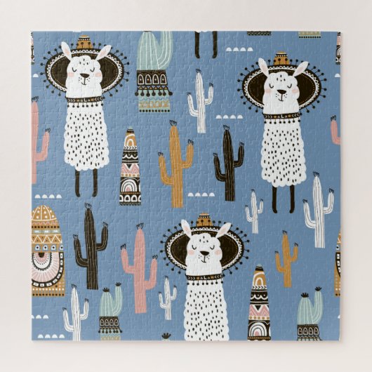 Puzzle Llama, Cactus, Motif d'éléments à main. (Vertical)