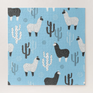 Puzzle Llama et cactus, motif mignon.