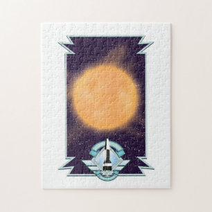 Puzzle logo de science-fiction de style vintage 1950