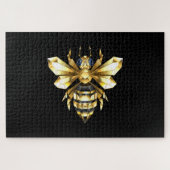 Puzzle Logo Faux Gold Foil Bee Polygonal sur Noir (Horizontal)