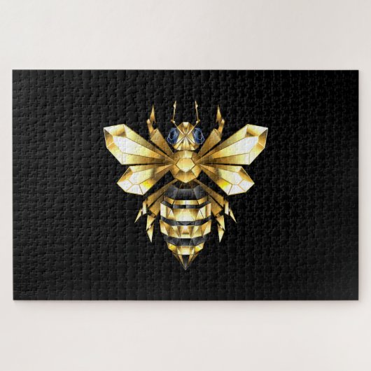 Puzzle Logo Faux Gold Foil Bee Polygonal sur Noir (Horizontal)