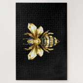 Puzzle Logo Faux Gold Foil Bee Polygonal sur Noir (Vertical)