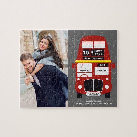 Puzzle Londres Bus Sauvez la date gris Photo Jigsaw Puzzl (Horizontal)