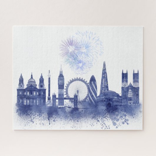 Puzzle Londres Skyline - Aquarelle bleue (Horizontal)