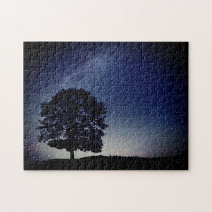 Puzzle Lonely Tree on Hill Starry Night Sky Scene