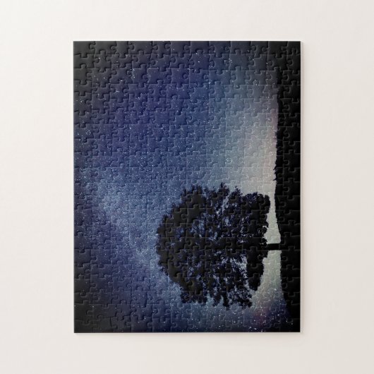 Puzzle Lonely Tree on Hill Starry Night Sky Scene (Vertical)